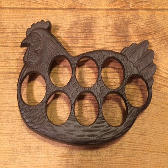Black Cast Iron Chicken Egg Holder 0731B - Picture 5 of 14